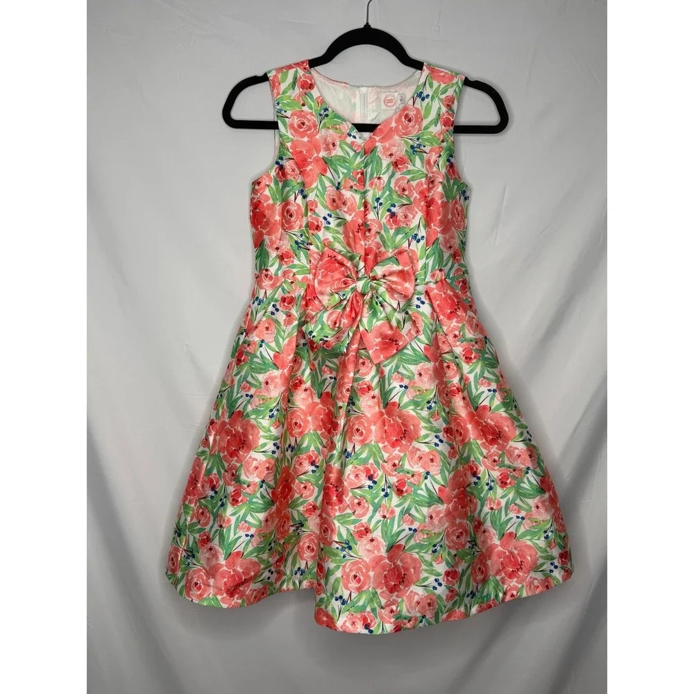 Wonder Nation Girls Floral Party Dress Bow Waist Sleeveless Size 14